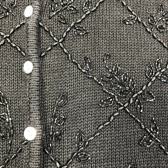 TIARA Embroidery Knit Cardigan Women XL Black Retro Nostalgia VTG Clasic Holiday - Picture 5 of 9